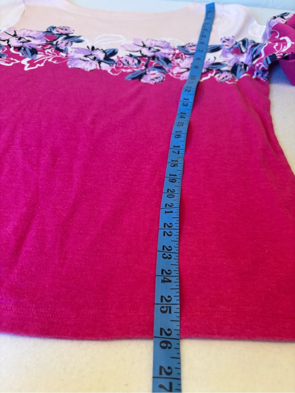 Unbranded XL Pink Floral Ombre Boat Neck Top‎ 3/4 Roll Sleeve - Picture 6 of 7